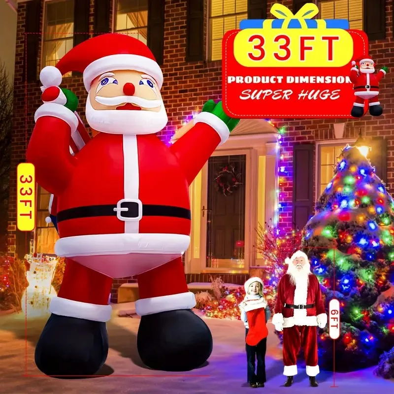 Giant 33ft Inflatable Christmas Santa With 1100w Blower Blowing Christmas Backdrop To Decorate Outdoor Holiday Decorations