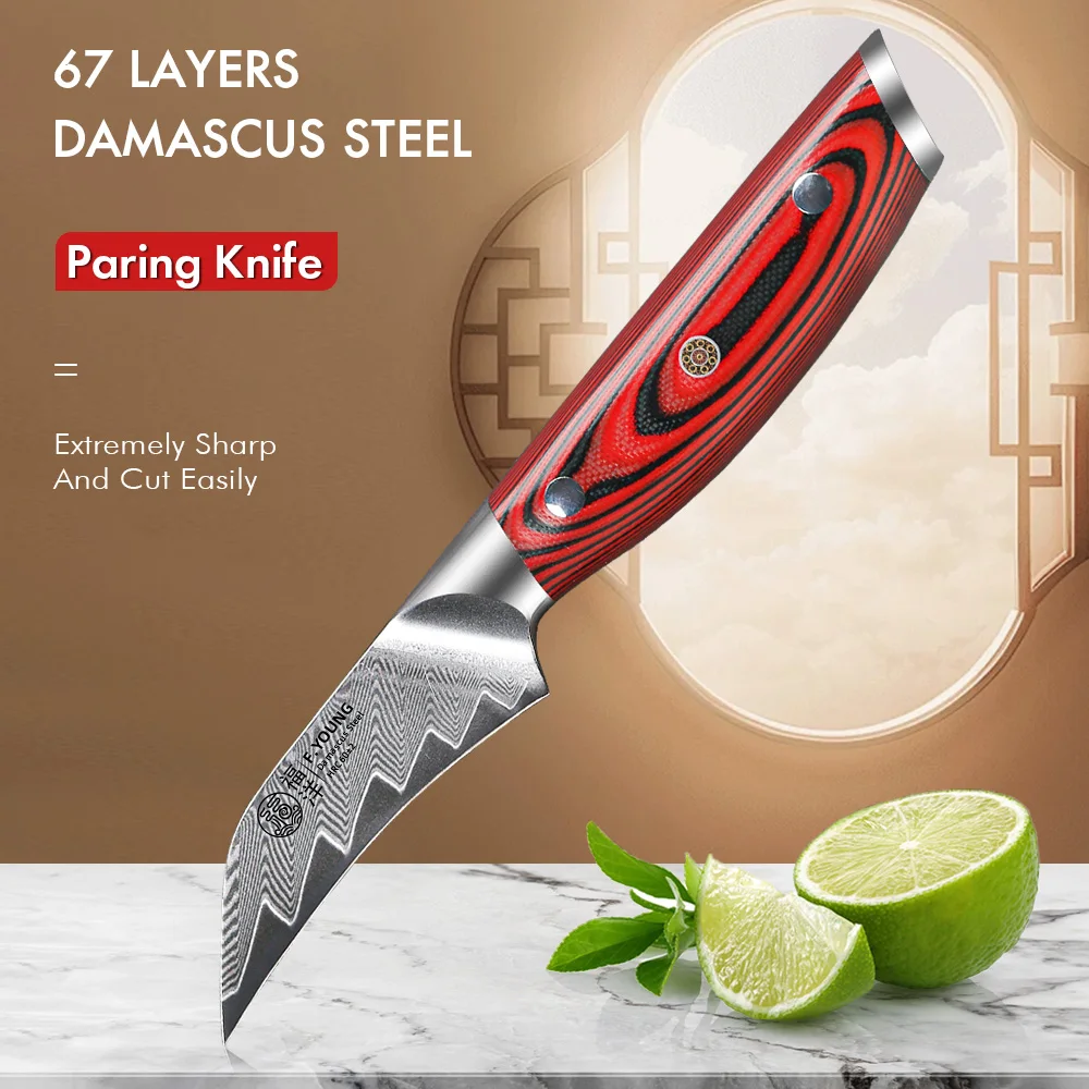 

F.YOUNG 3.5 Inch Paring Knife 67 Layer Damascus Steel Sharp Utility Vegetable Peeling Fruit Kitchen Chef Knife Household Tools
