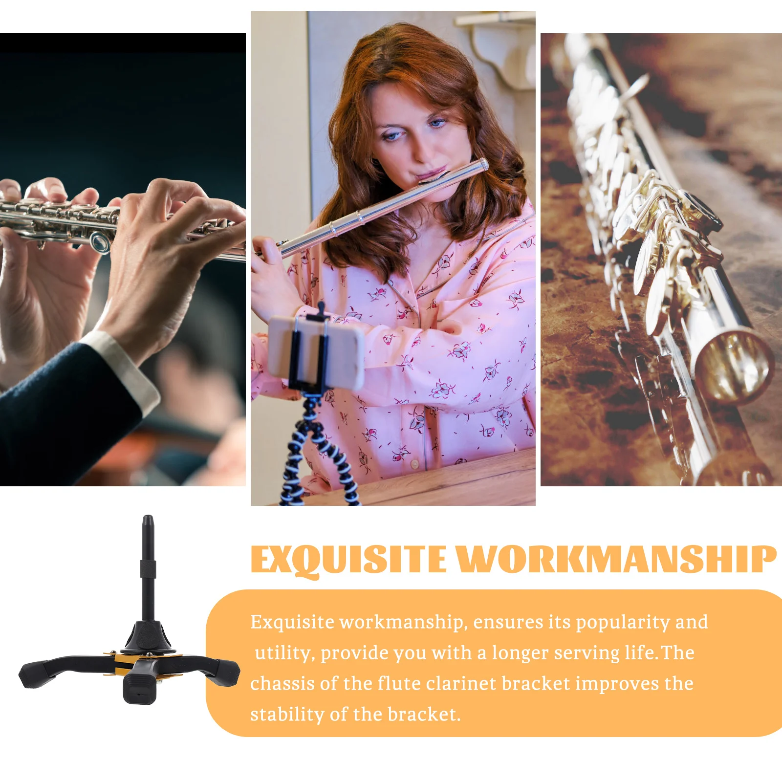 

Flute Holder Portable Tripod Design Foldable Stable Support Rack Durable Iron Stand for Home Indoor Outdoor Clarinet Stand