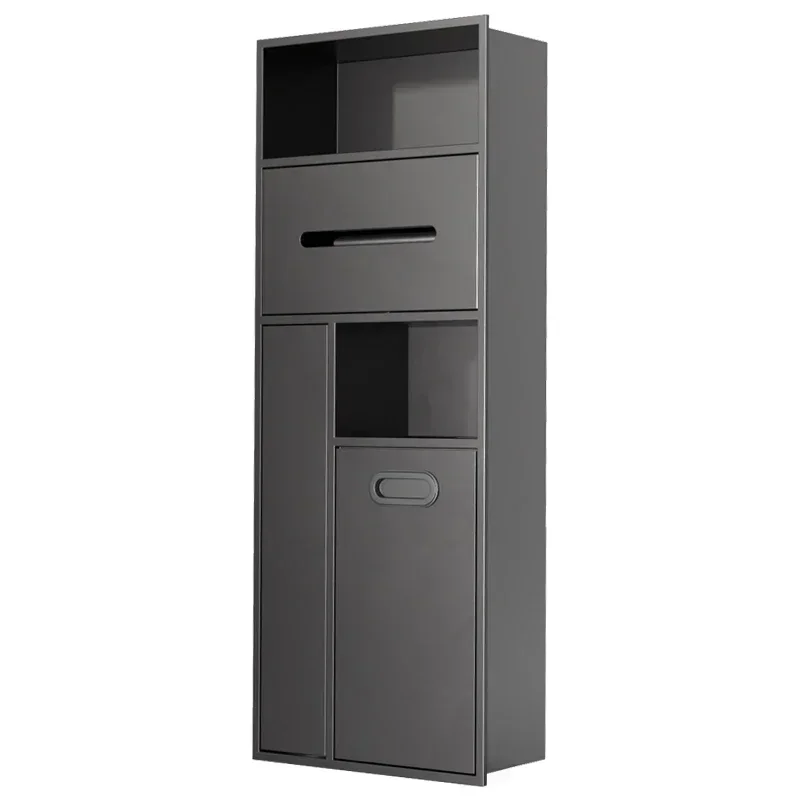 

Stainless Steel Niche Bathroom Metal Embedded Trash Can Cabinet Finished Toile.t Side Tissue Storage Rack