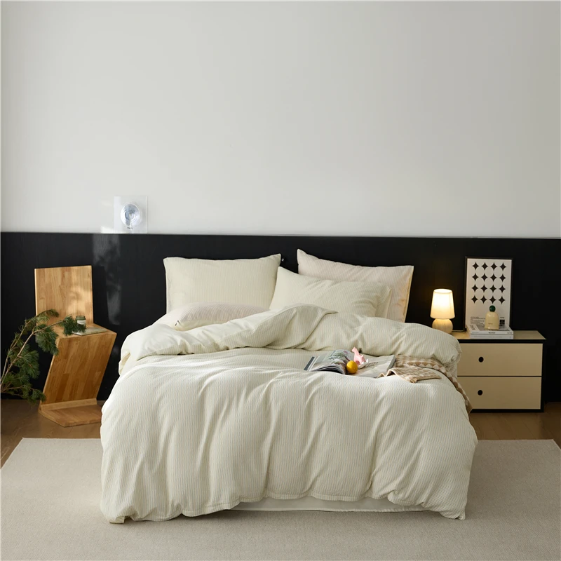 

Soft Yarn-Dyed Cotton Fine Stripe Bedding set for Single/Double Queen Beds 100%Cotton Duvet cover Bed sheet set Pillowcases