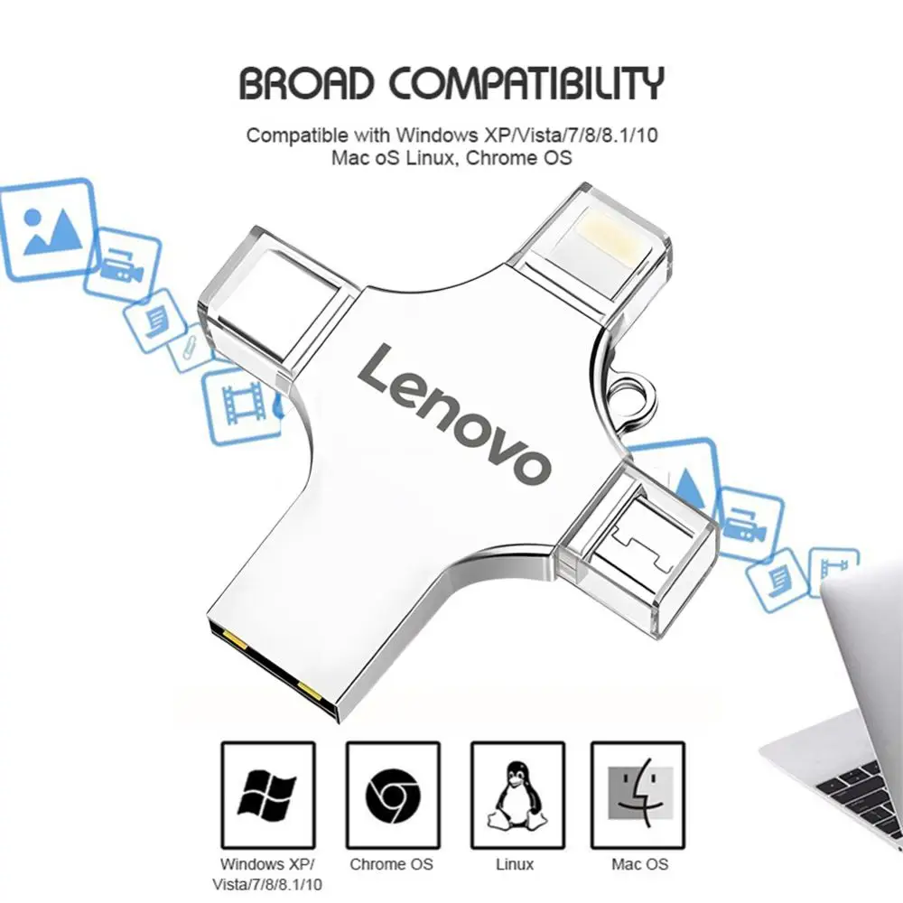 Lenovo 2TB USB Flash Drive pendrive For iPhone /ipad Usb/Otg 4 in 1 Pen Drive For all iOS External Storage Devices/ cell phone
