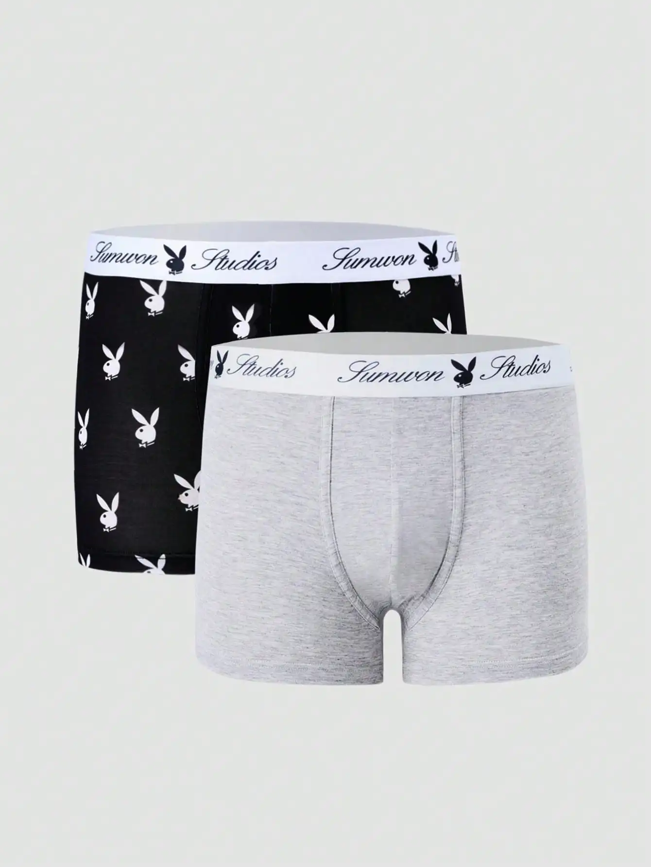 

Мужские трусы-боксеры с принтом в виде кроликов, черные и серые, 2 шт.