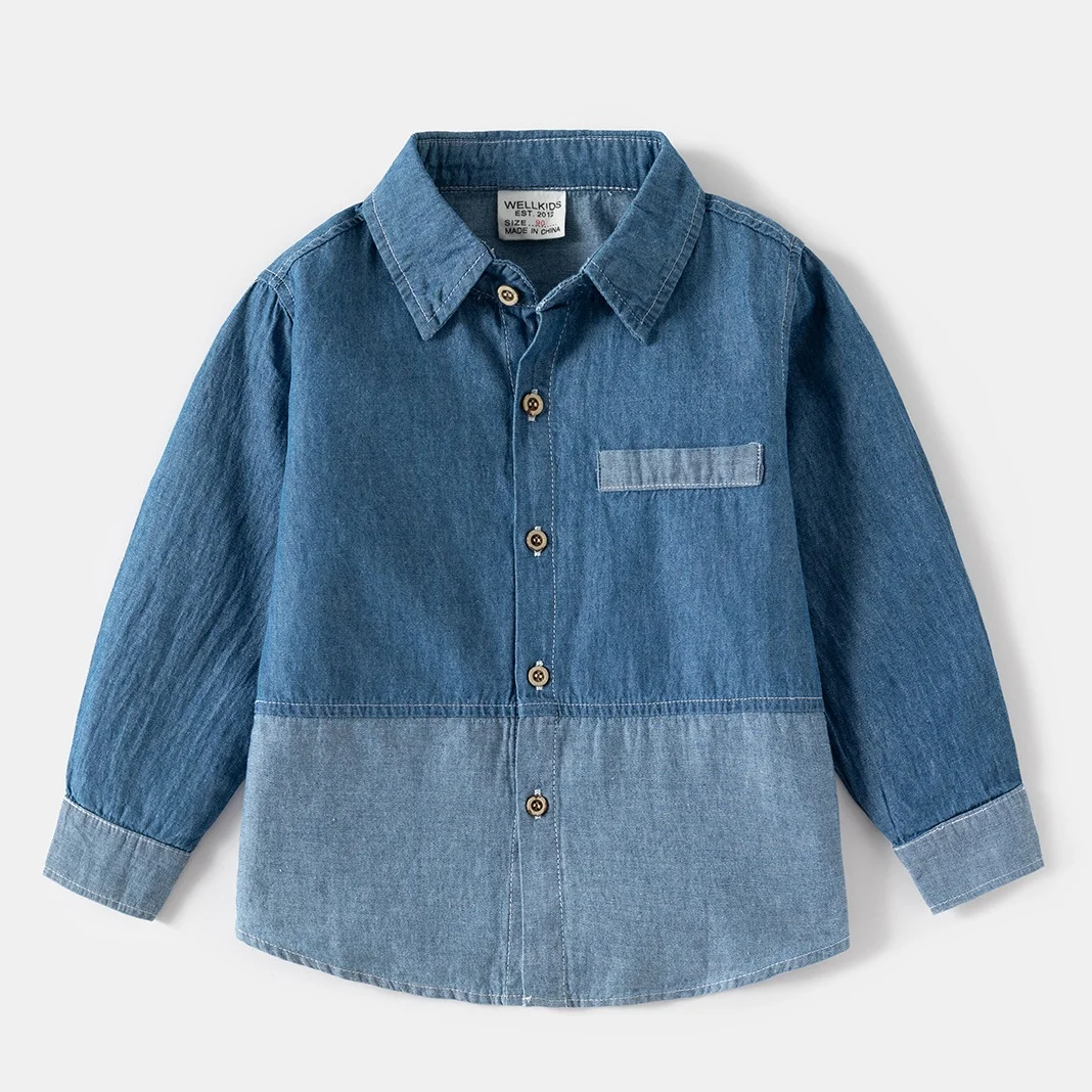 

2025 Spring Autumn Casual 2 3 4 5 6 8 Years New Turn-down Collar Cotton Long Sleeve Classic Patchwork Kids Baby Boys Denim Shirt