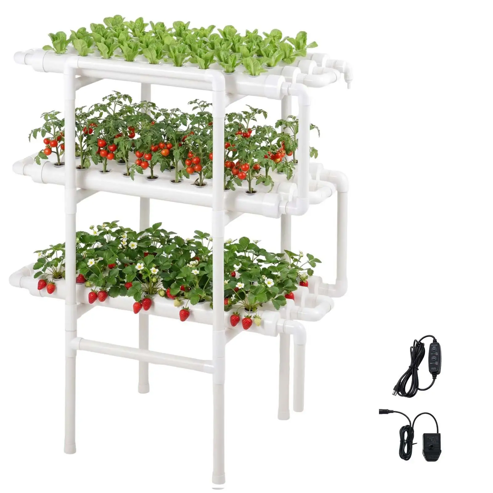 3 Tier 108 Sites Hydroponic Growing System Kit with Timed Irrigation UPVC Pipes Sunlight Blocking Indoor Garden for Vegetables Herbs and for fruit