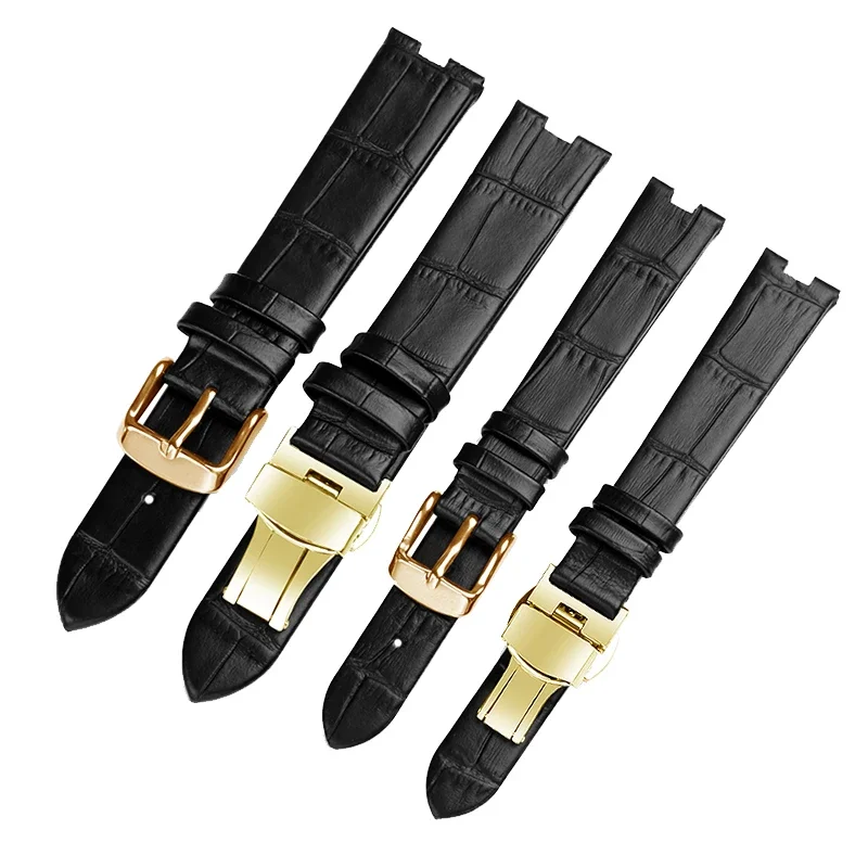 For Rado Crystal Coupole Genuine Leather Watch Band R2285415 Male and Female Notch Watch Strap Butterfly Buckle 14 18