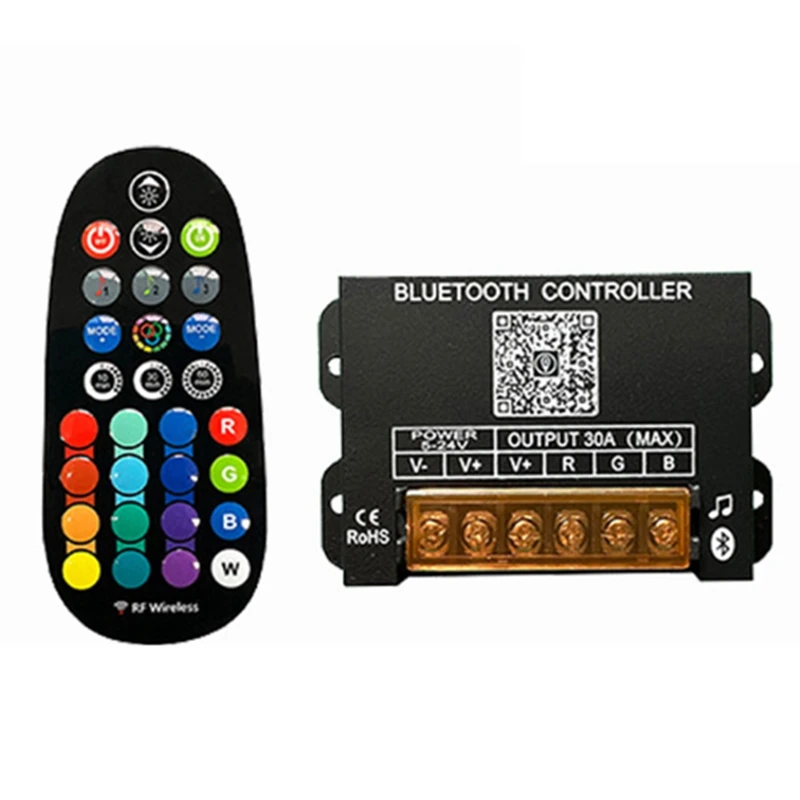 

Bluetooth DC5-24V RGB LED Strip Light Controller 30A 4-Wire 3-Channel Constant Voltage Lamp RF 29-Key Remote Dimmer