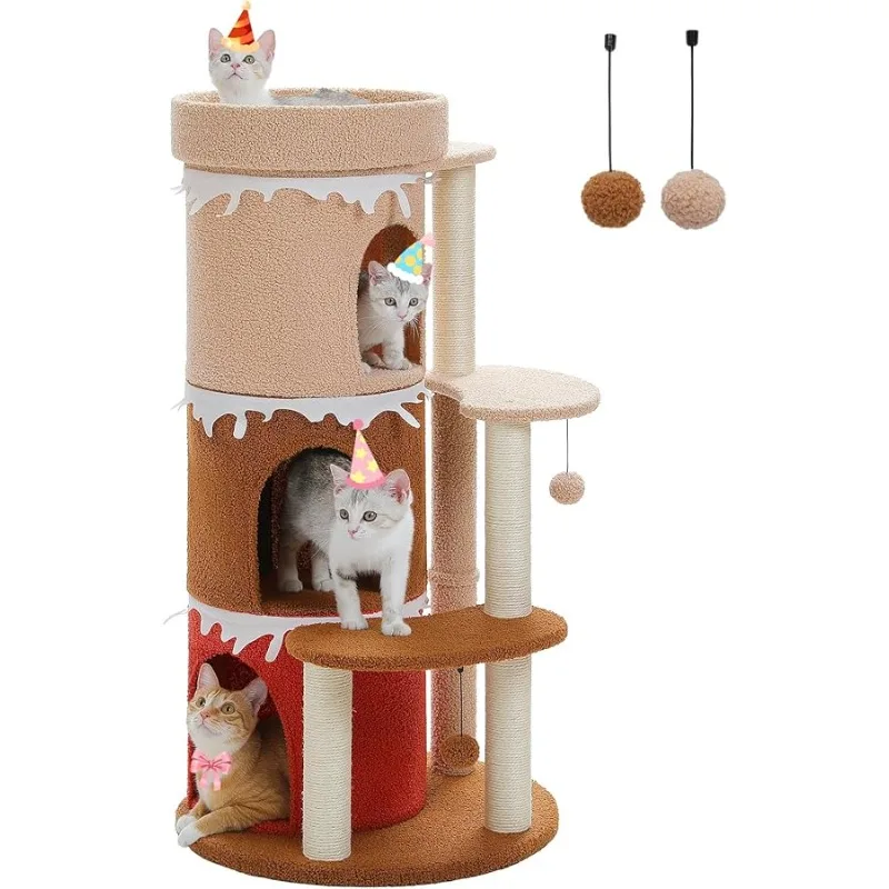 

PETEPELA 43'' Cat Tree for Indoor Large Cats, Cat Bed House with 3 Large Cat Condos and Sisal Covered Scratching Posts for Kitte
