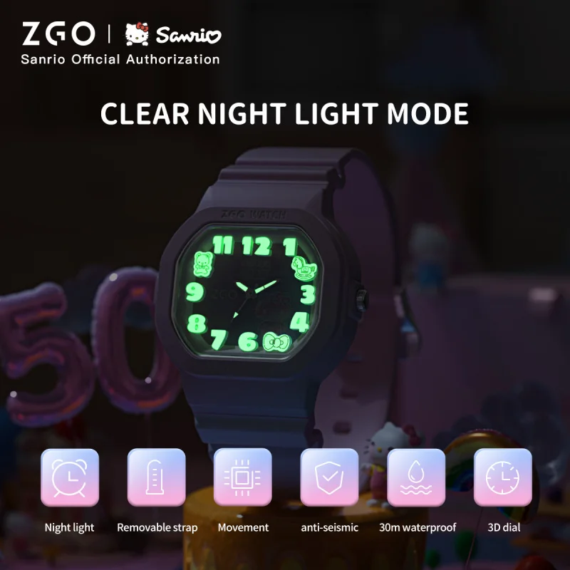 [50th Anniversary Limited] ZGOx Sanrio HelloKitty Watch For Woman 30M Waterproof Luminous Ladies Watch Birthday Gift 357