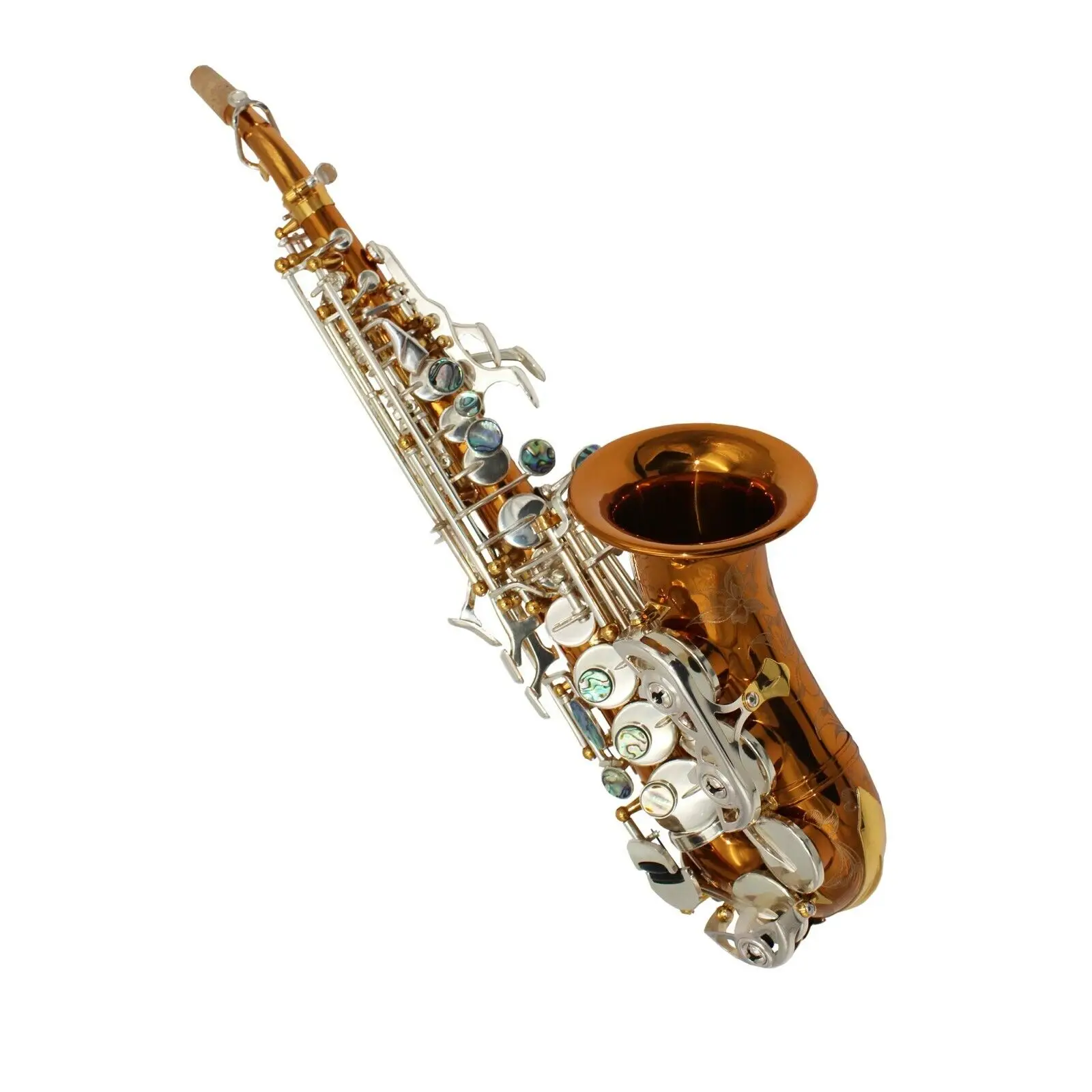 

Pro Eastern Music copper body curved soprano saxophone silver plated keys