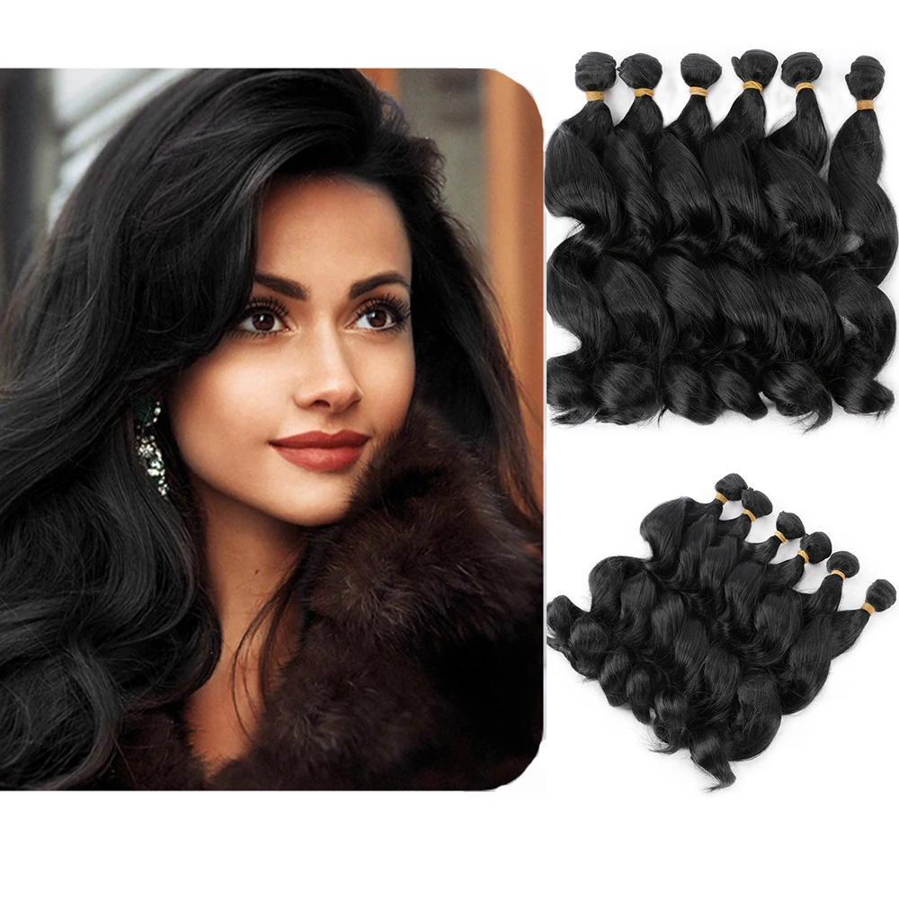 Loose Wave Bundles Brazilian Hair Deal Natural Black Synthetic Hair Extensions Ombre Thick Ponytail Weaving