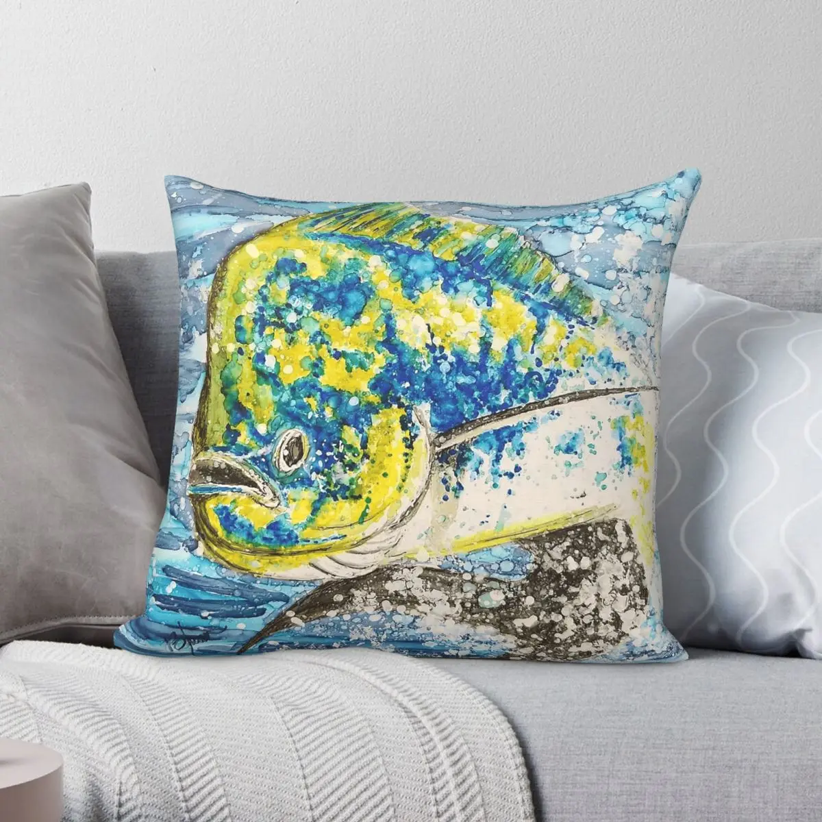 Let's Go Fishin Square Pillowcase Polyester Linen Velvet Pattern Zip Decorative Room Cushion Cover Wholesale