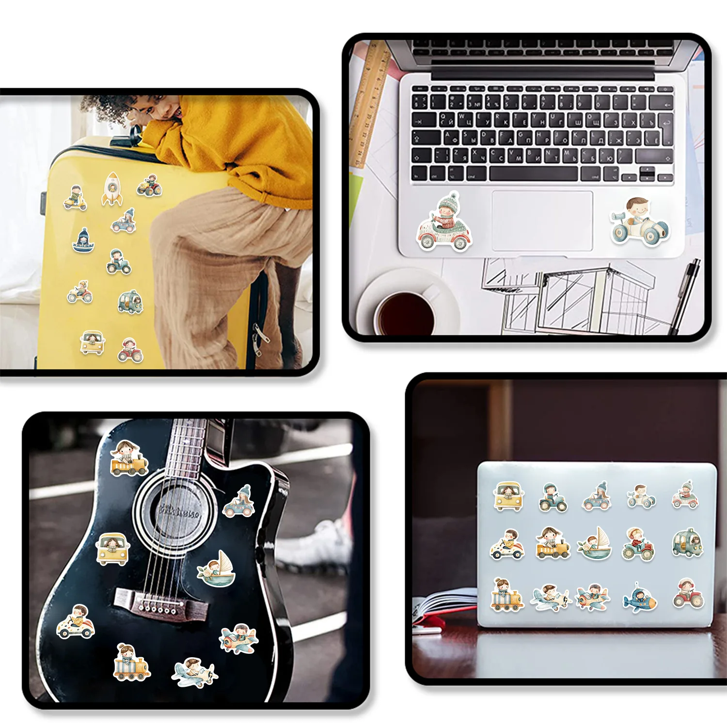 10/30/50Pcs Cartoon Transportation Stickers Phone Laptop Guitar Laptop Luggage DIY Decorative Waterproof PVC Stickers For Kids