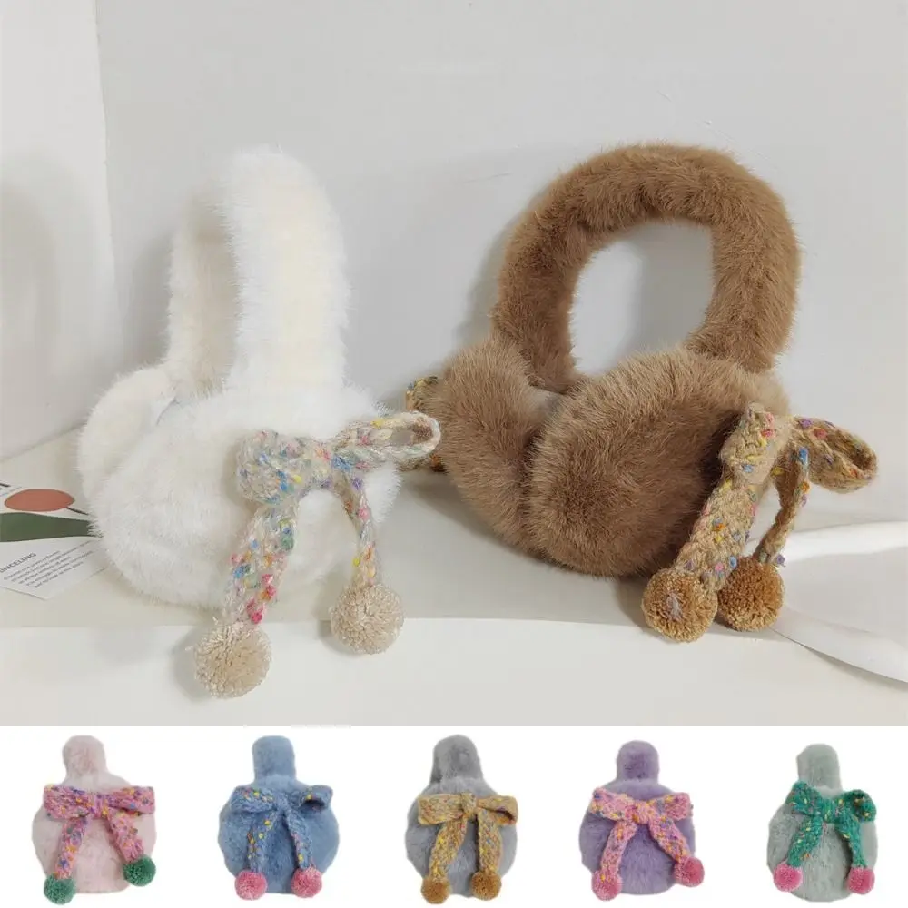 Korean Style Vintage Faux Fur Plush Earmuffs Soft Keep Warm Y2k Bowknot Earmuffs Wave Point Fluffy Winter Earflap Girl