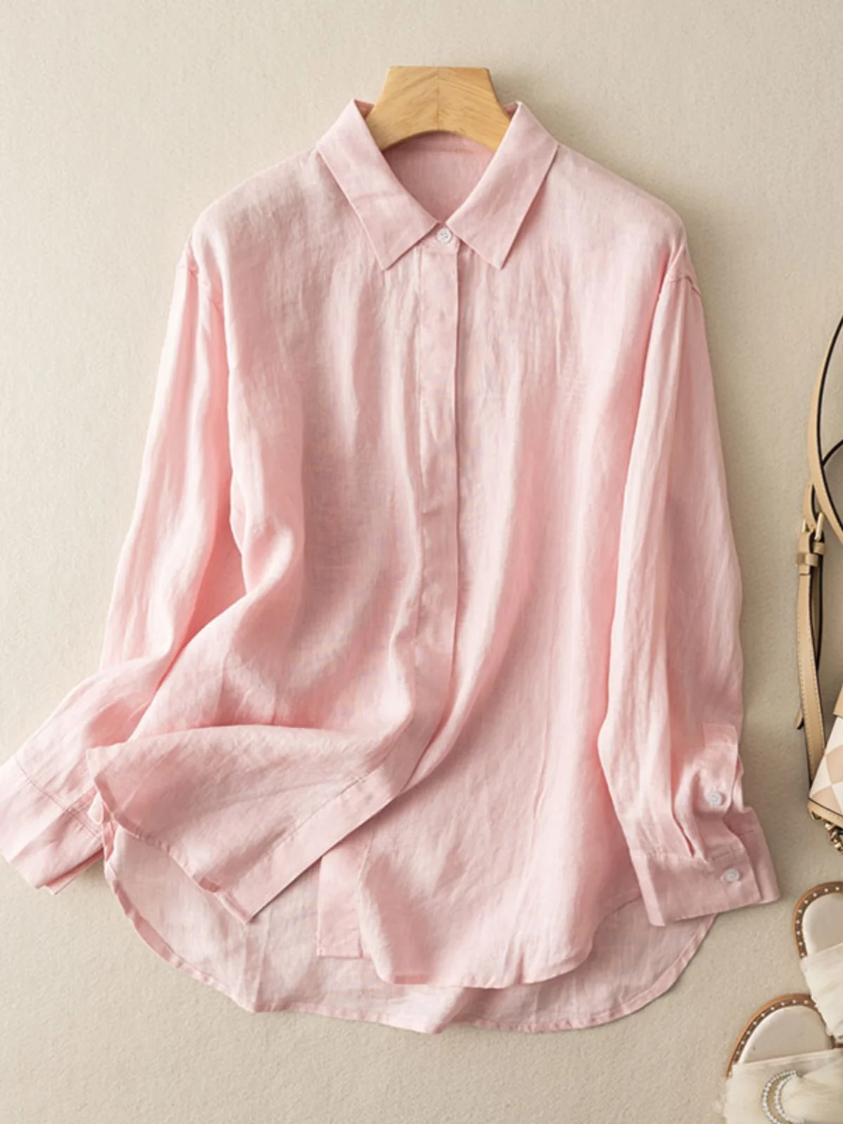 

Повседневный льняной длинный све irt женский весенне-осенний свободный универсальный воротник из хлопка и льна солнцезащитный топ