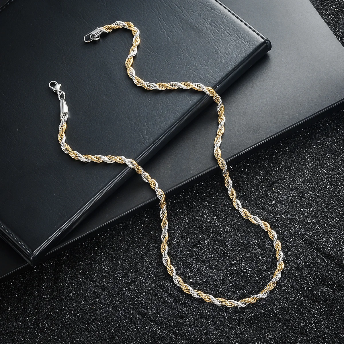 1 Piece 3mm Two-Tone Twisted Rope Chain Stainless Steel Gold & Silver Plated 316L Trendy Hip-Hop Waterproof Accessory