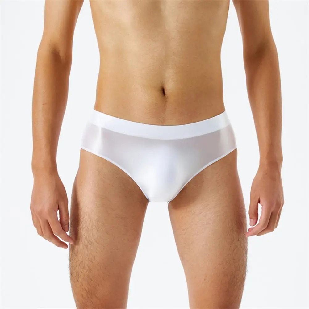 Men Panties Low-Rise Underwear Solid Color Smooth Stretch Seamless Glossy Underwear Sexy One-Piece Underpants Briefs Man Clothes