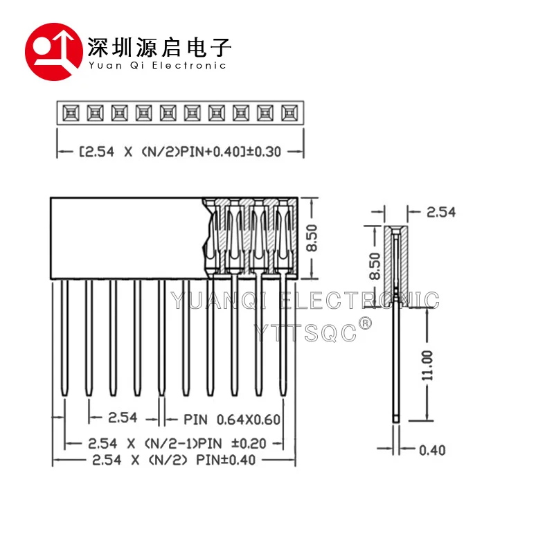 20PCS 2/3/4/5/6/8/10/12/15/16/20/40 PIN Single Row Straight FEMALE PIN HEADER 2.54MM PITCH Pin Long 11MM Strip Connector Socket