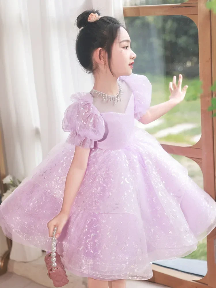 2025 Teenmiro Princess Party Dress for Children Infants Pink Purple Sequins Beading Ball Gown Kids Weddings Flower Girl Dresses