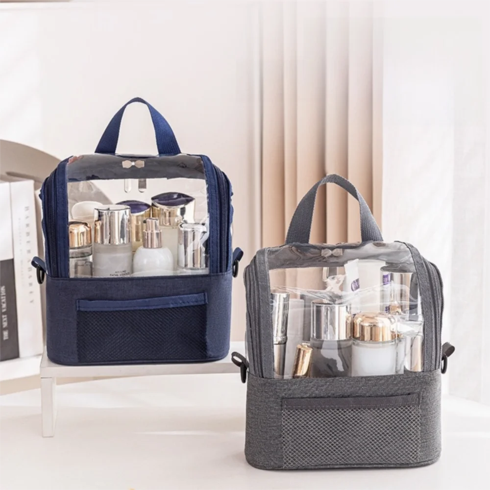 

Professional Makeup Brushes Shoulder Bag Transparent Lightweight Cosmetic Container Oxford Cloth Waterproof Toiletry Bag Home