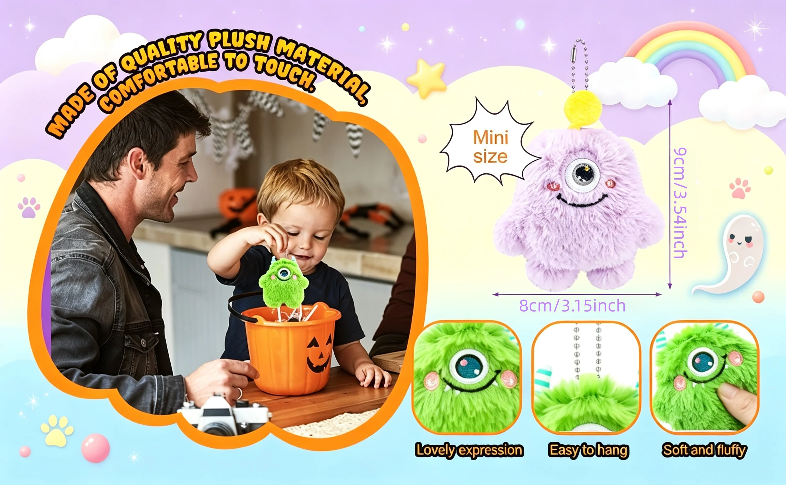 12-60 Stück Halloween Mini-Plüsch-Schlüsselanhänger, Niedliche Monster-Stofftiere, Party-Geschenke, Kindergeburtstags-Geschenke, Geschenktüten-Füllungen – Detail 7
