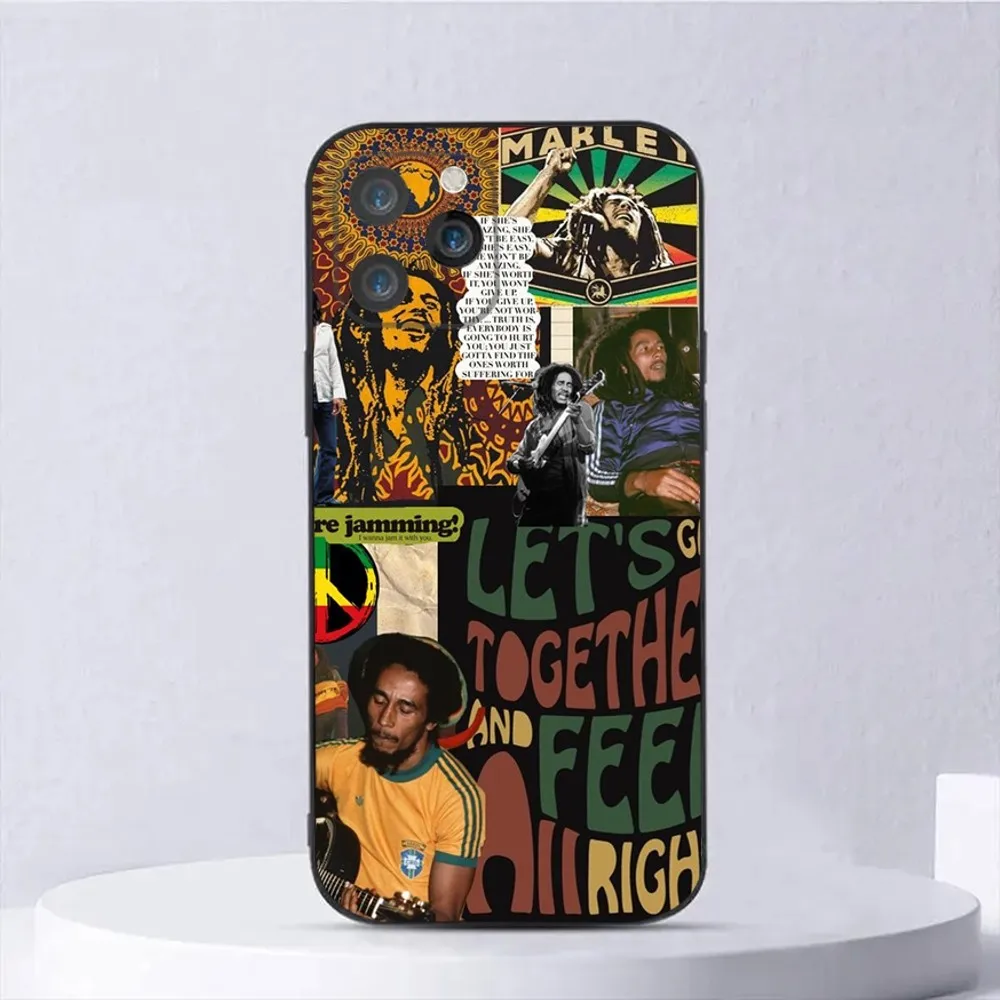 Singer Bob Marley Phone Case For iPhone15,14,13,12,11,Pro,Max,Plus,Mini,X,XS,XR,8,7,6,S,Plus,SE Soft Black Case