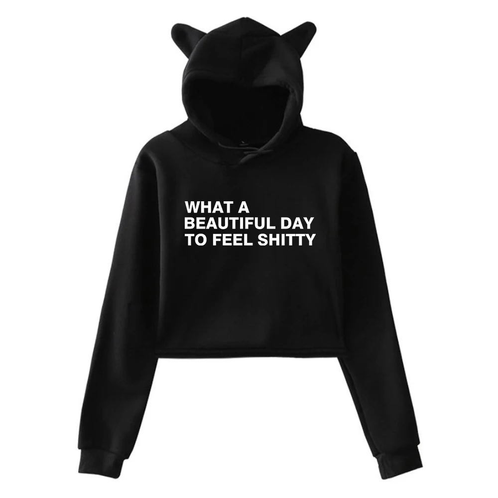 GF لورين سبنسر سميث يا ألبوم يوم جميل هوديي آذان القط قمصان سويت شيرت بقلنسوة كم طويل المحاصيل ملابس نسائية