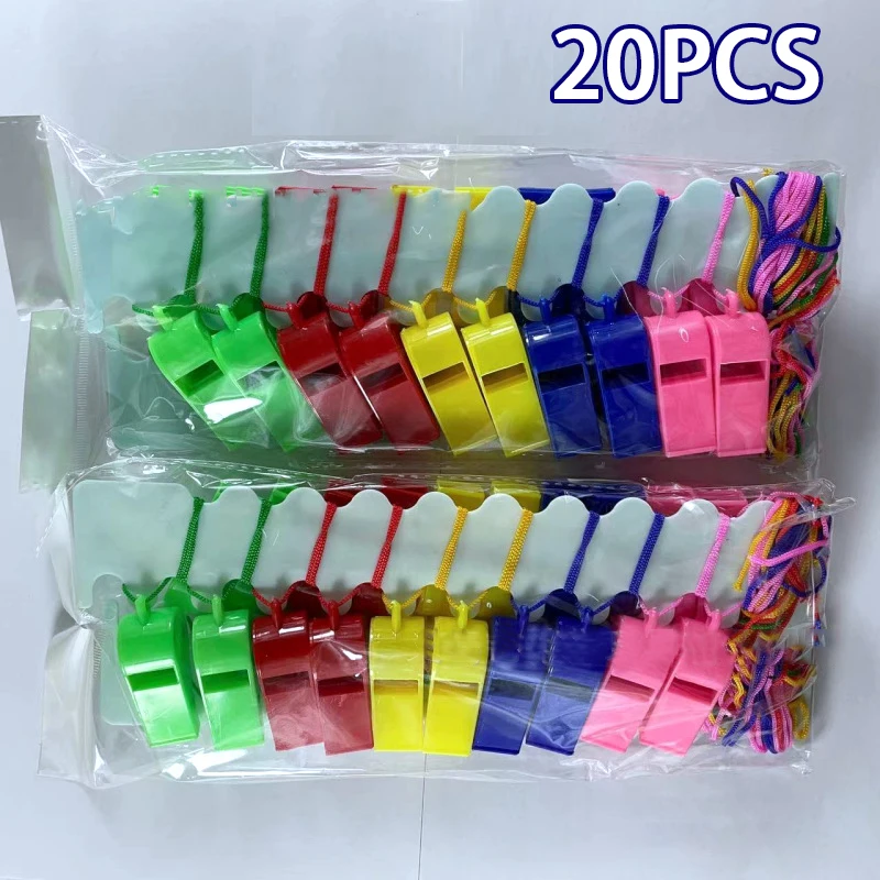 20PCS Multicolour Mini Whistle With Rope Children Kids Sports Football Soccer Rugby Cheerleading Fans Cheer Whistles