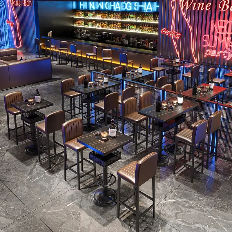 for Pub Bar BBQ Shop Table and Chair Set Nightclub Music Restaurant Sofa Booth Loose Table Wrought Iron High Bar Stool