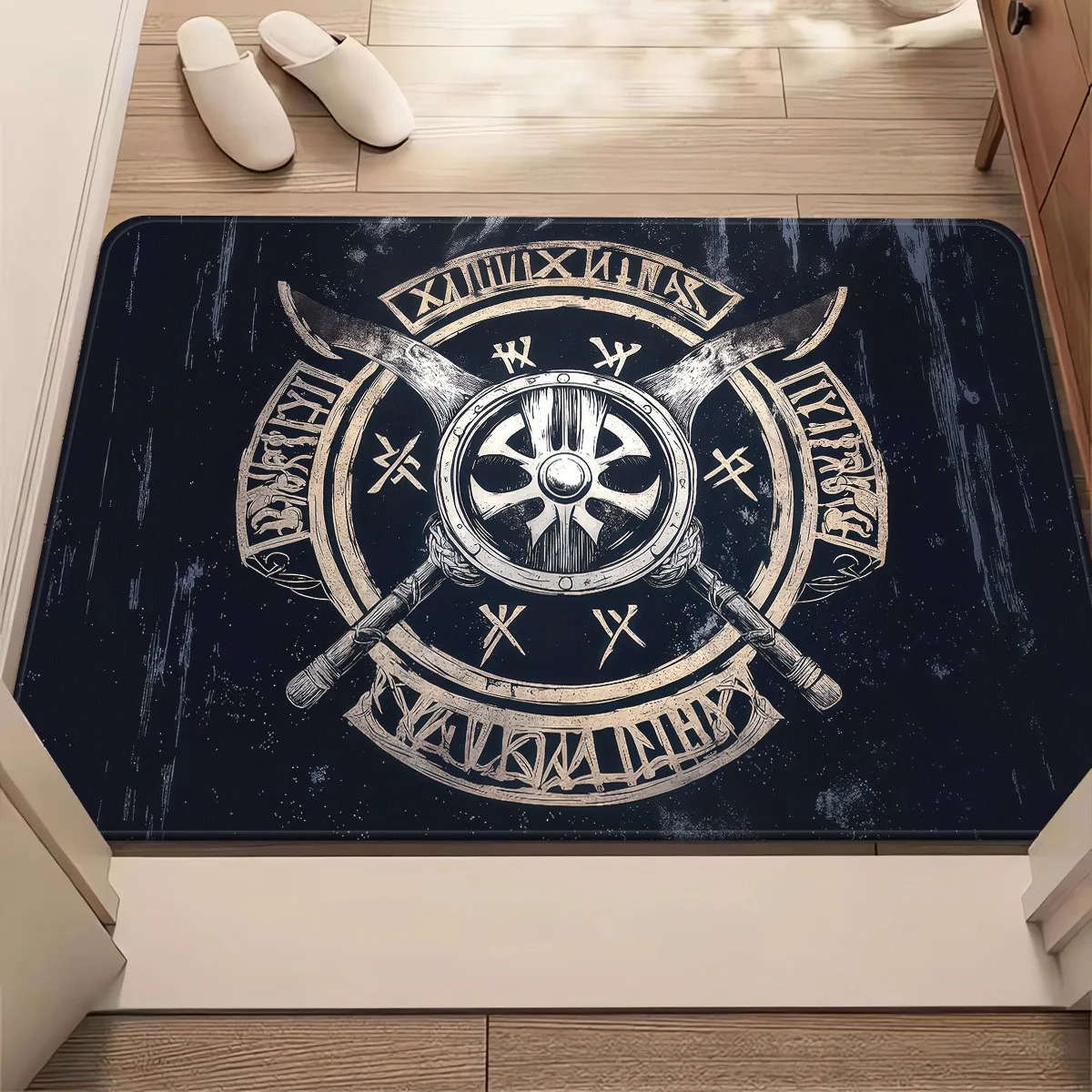 1pc Viking Axe Compass Doormat Non-Slip Absorbent Microfiber Rug for Bathroom Bedroom Living Room Entryway