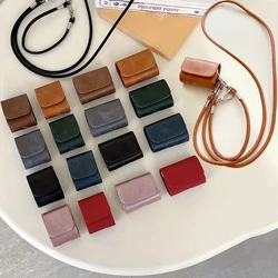 Business Style PU Leather Earpods Case for Apple Airpods 1 2 3 4 Pro 2 Wireless Earphone Cover Charging Bag Lanyard Rope Strap