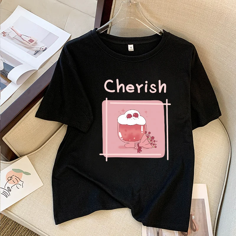 

Лето 2029, новые женские футболки с коротким рукавом, модные свободные хлопковые топы большого размера в стиле Харадзюку, повседневные женские футболки с круглым вырезом и принтом