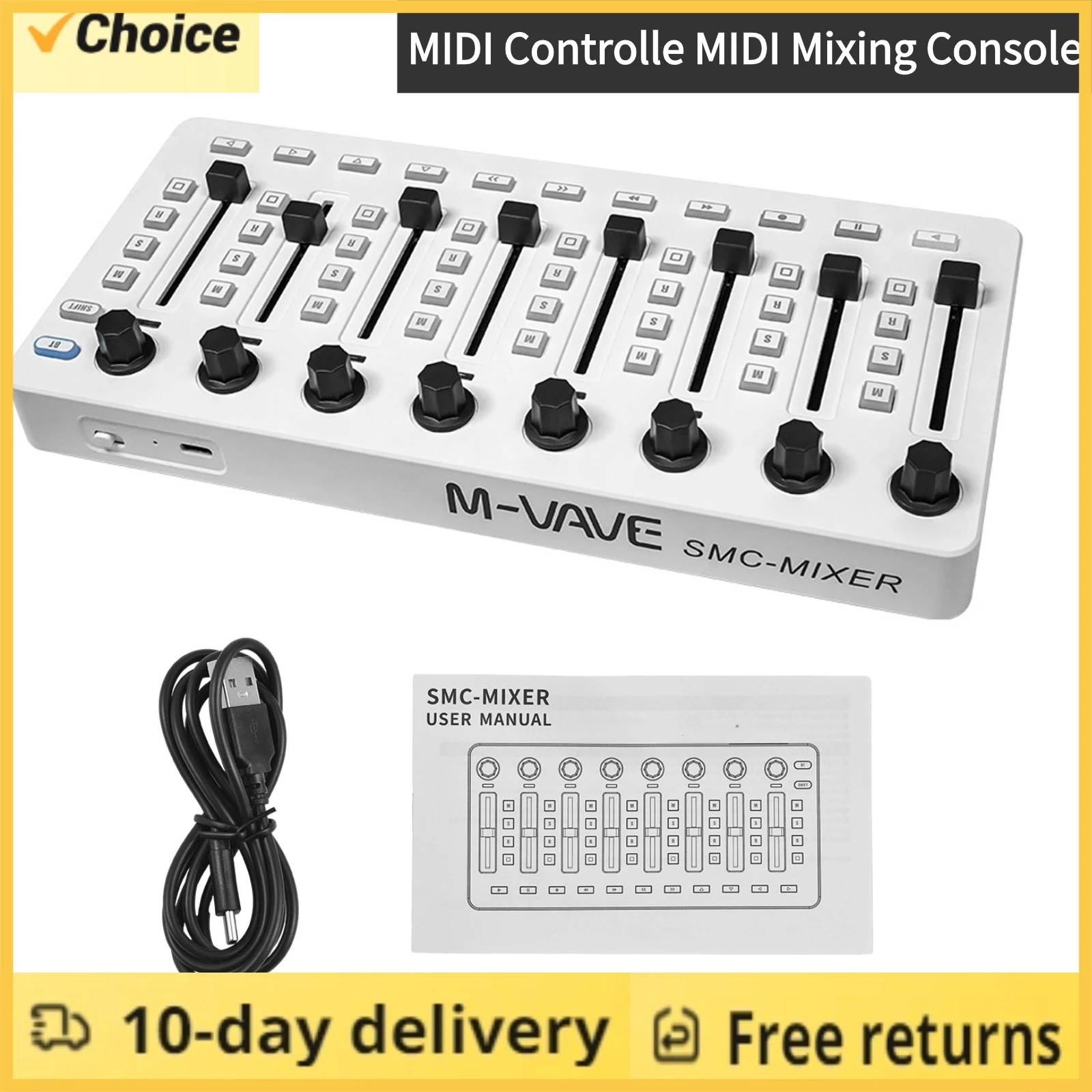 M-VAVE SMC-Mixer Wireless MIDI Controller Mixing Console BT Connection USB Controller Mixer for Most Electroacoustic Instruments