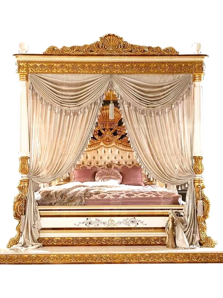 Customized French style palace solid wood carved double bed master bedroom high-end, grand, beautiful, European style light luxu