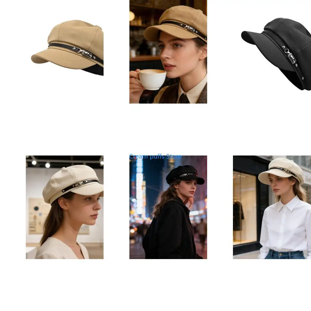 50LE Punk Harajuku Decorative Charm Painter Hat French Cabbie Hat for Autumn Winter Fashion Hat for Daily Wear
