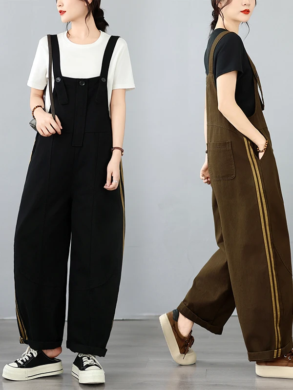 Loose Casual Denim Overalls for plus Size Women Creative Decorative Straps Comfortable Cotton Blend Spring Autumn Wear