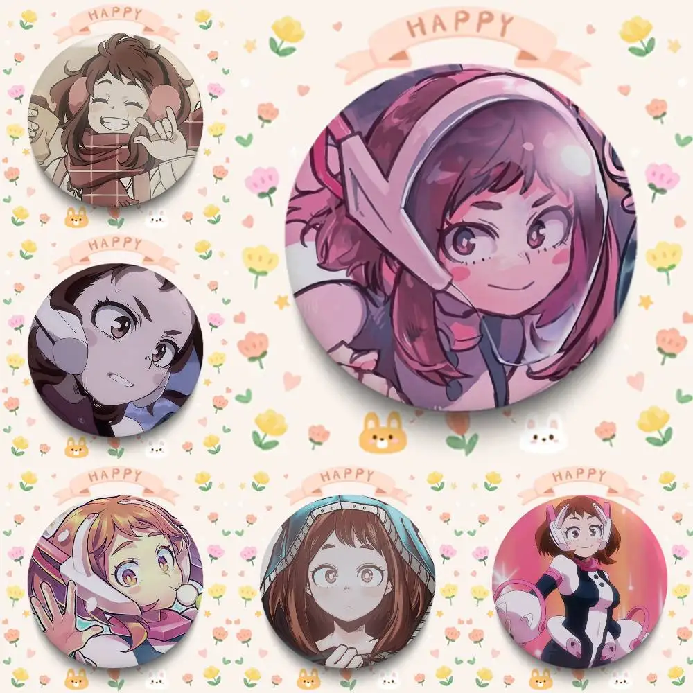 1pc Cartoon Character Ochaco Uraraka Badges 25 32 44 58 75 mm Round Cosplay Pin Bag Decor Fans Collect Friends Gifts Brooch Souv