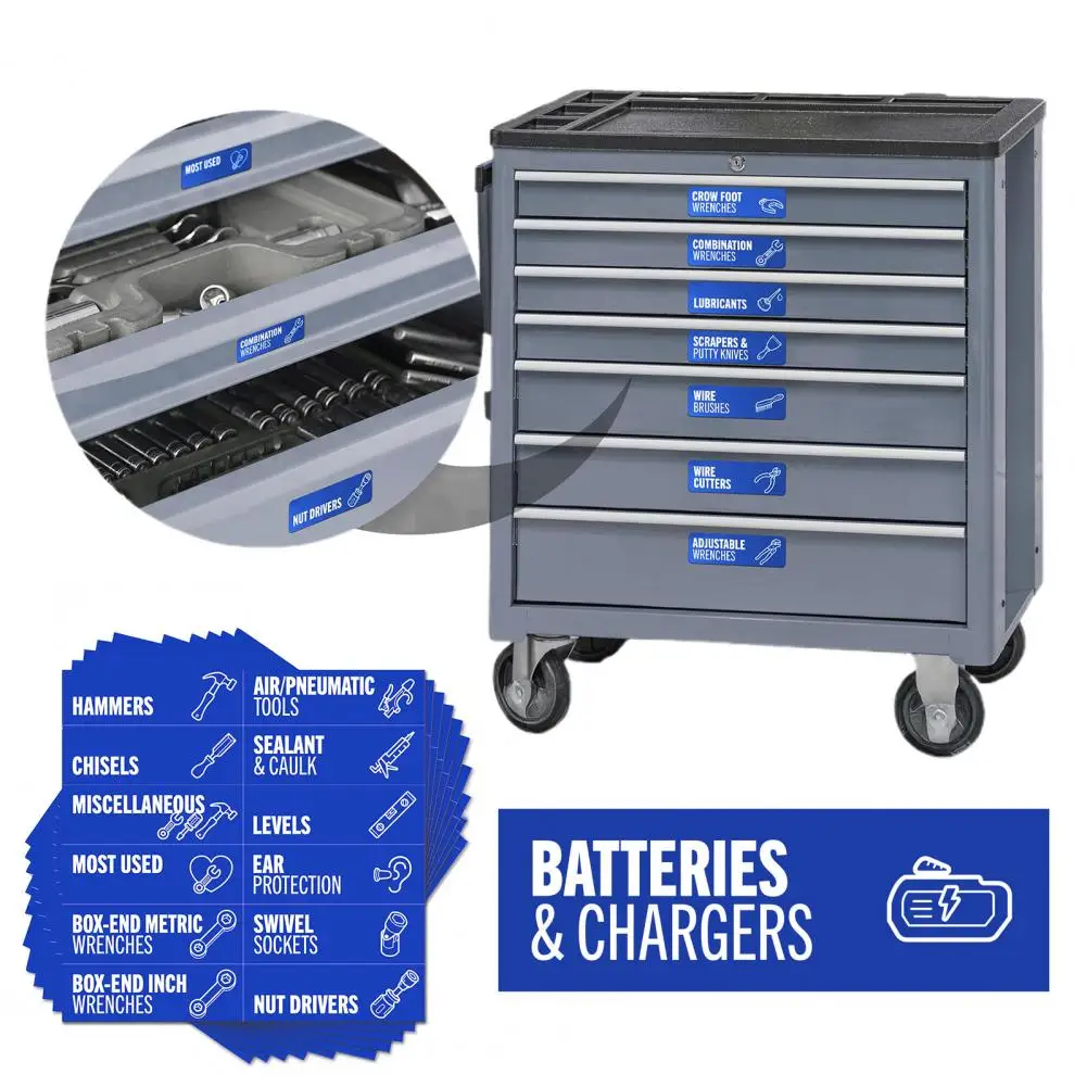 Toolbox Label Set 80pcs Magnetic Toolbox Labels Reusable Organizer Tags for Tool Chests Steel Drawers Carts Cabinets Marker
