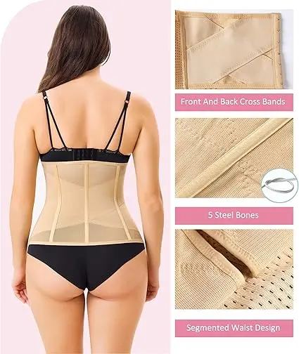 Waist Trainer for Women Corset Shapewear Tummy Control Body Shaper Cross Mesh Segmented Waist Cincher Postpartum Girdle