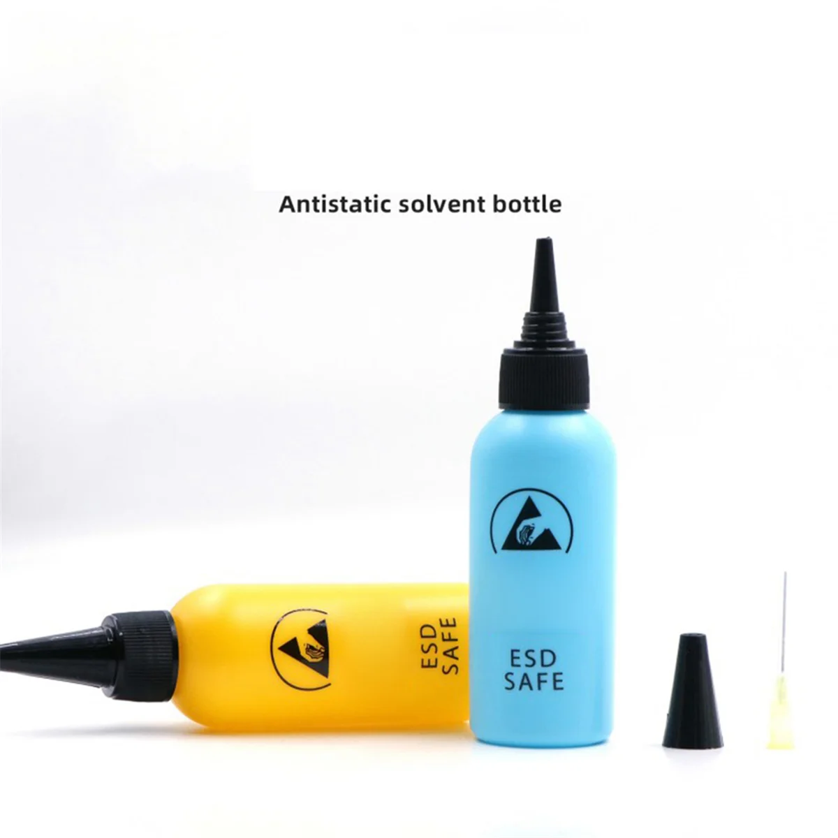 2 قطعة 60 مللي ESD موزع زجاجة المذيبات البلاستيكية عالية الجودة مانعة للتسرب إبرة زجاجة لإزالة الغراء ، أزرق + أصفر
