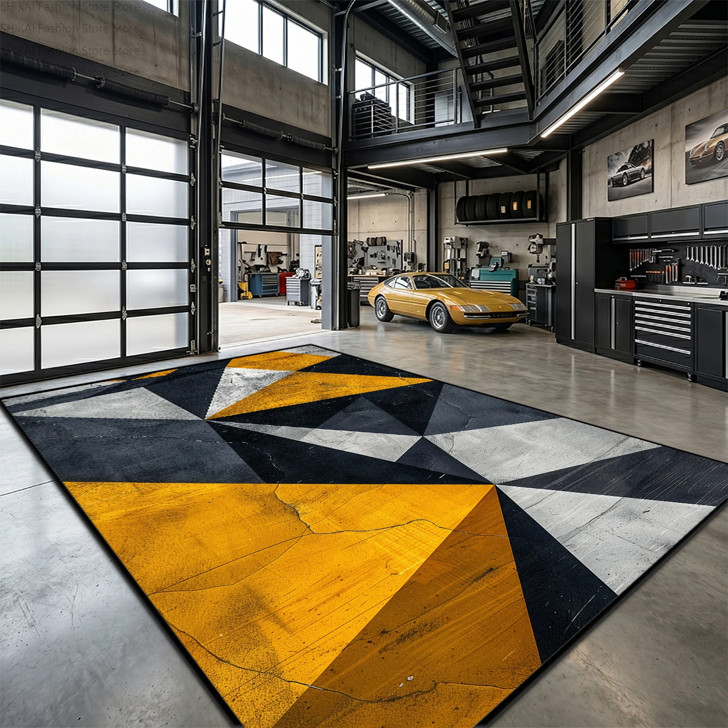 Geometric Industrial Style Easy Clean Garage Rug Decoration Living Room Fluffy Carpet Large Area Non-slip Soft Coffee Tables Mat