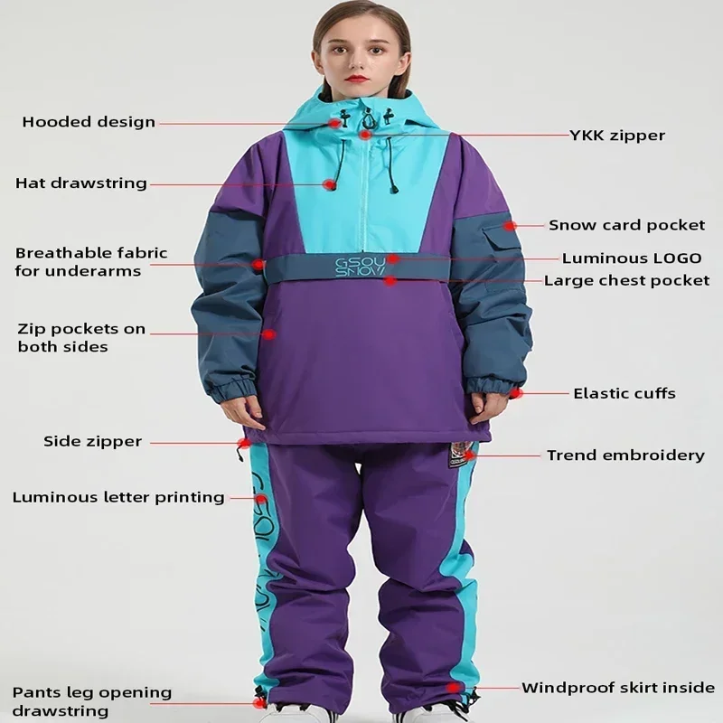 Traje de esquí cálido para mujer y hombre, chaqueta de Snowboard, conjuntos de esquí gruesos, pantalones de nieve al aire libre, chándal impermeable a prueba de viento, invierno, nuevo, 2025