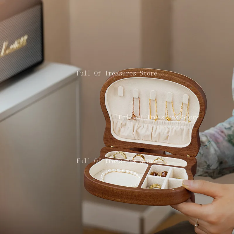 

Шкатулка для драгоценностей из цельного дерева, маленькая коробка для хранения, двухслойная легкая роскошная деревянная шкатулка для драгоценностей из черного ореха, подарок на день рождения