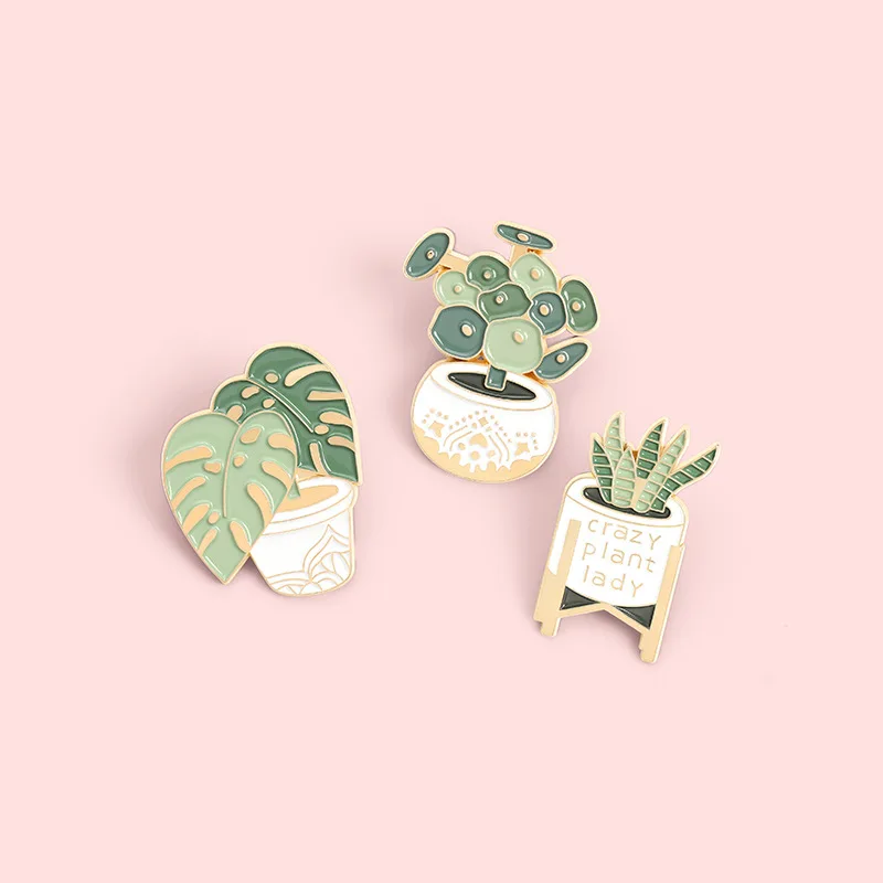 Cute Cactus Enamel Brooch Potted Green Plant Cartoon Apple Crazy Plant Water Saving Metal Badge Jewelry Accessories Lapel pins image 5