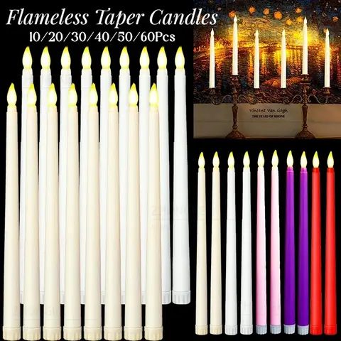 10-60Pcs Flameless Taper Candles Wedding Artificial LED Candles Battery Powered Candle Lights Flickering Wedding Home Decor