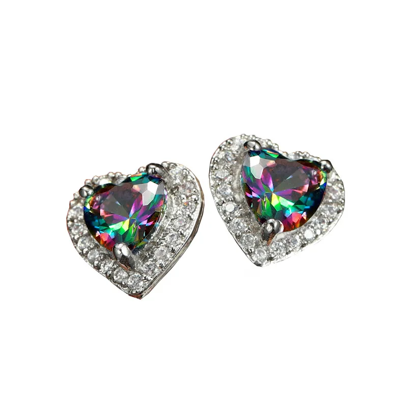 New Arrival Hot Heart Silver Color Jewelry Black Spinel Stone  Cute Party Stud Earrings for Women