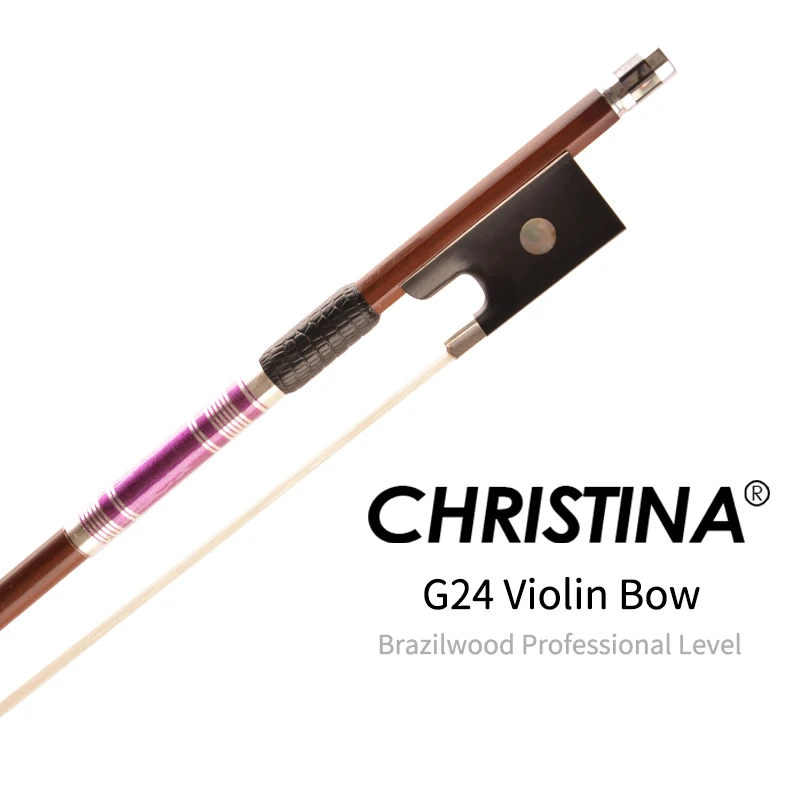 

CHRISTINA Professional Violin Bow G24 Brazilwood Round Stick Parisian Eye Ebony Frog Silk Metal Winding 4/4 Size