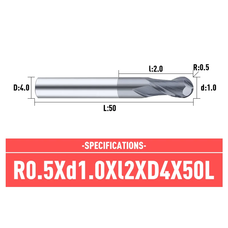 RL Milling Cutter Ball End Mill 4 Flute R1.0-R10 Spiral Router Bit Tool2F lute Metal Lathe For Steel Parts Stainless Steel Alumi