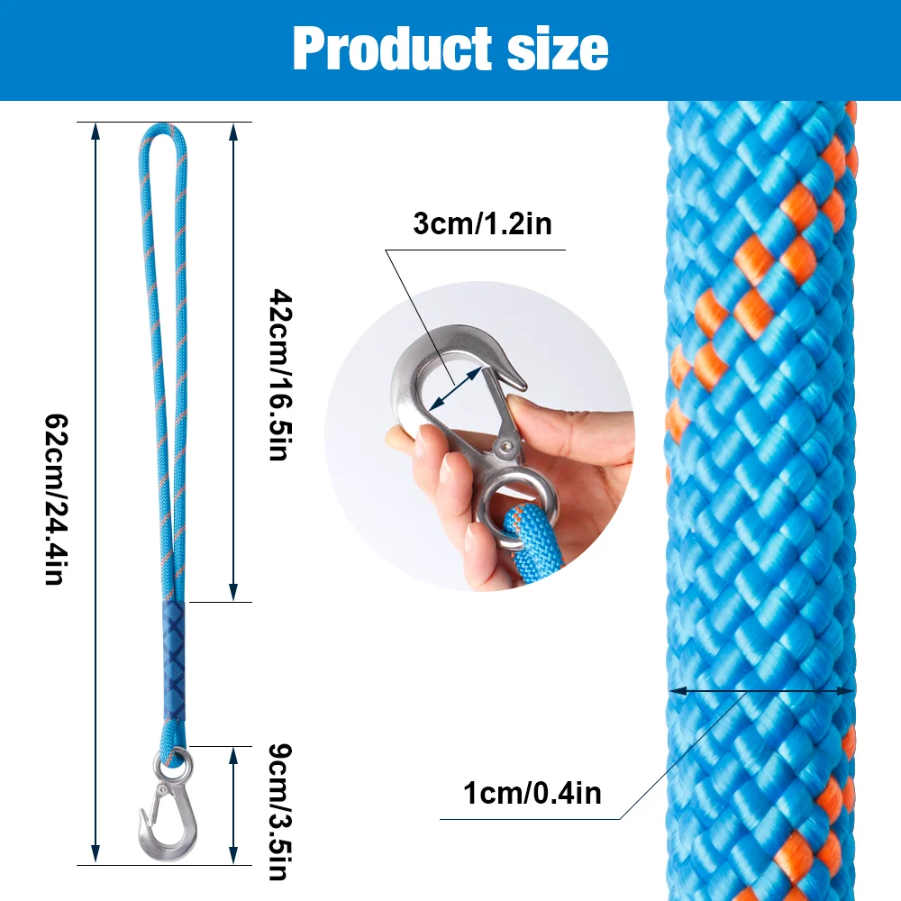 Corda para balanço de 60 cm, gancho e laço profissional de aço inoxidável resistente, ferramenta para pendurar rede/cadeira suspensa, suporte de carga seguro de 250 kg, corda para pendurar ao ar livre