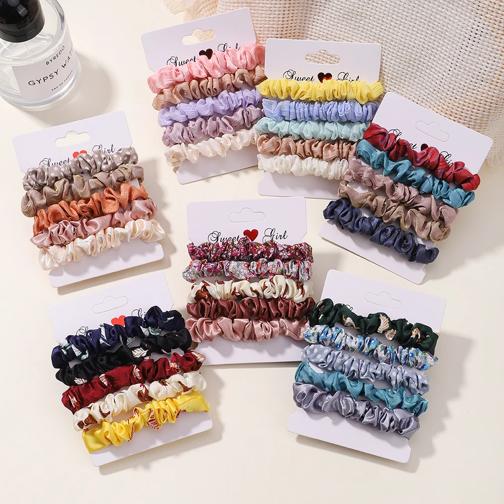 5Pcs/Set Simple Solid Color Elastics Hair Ties for Women Thick Hair Soft No Hurt Hair Ponytail Holder Hair Rope Hair Accessories